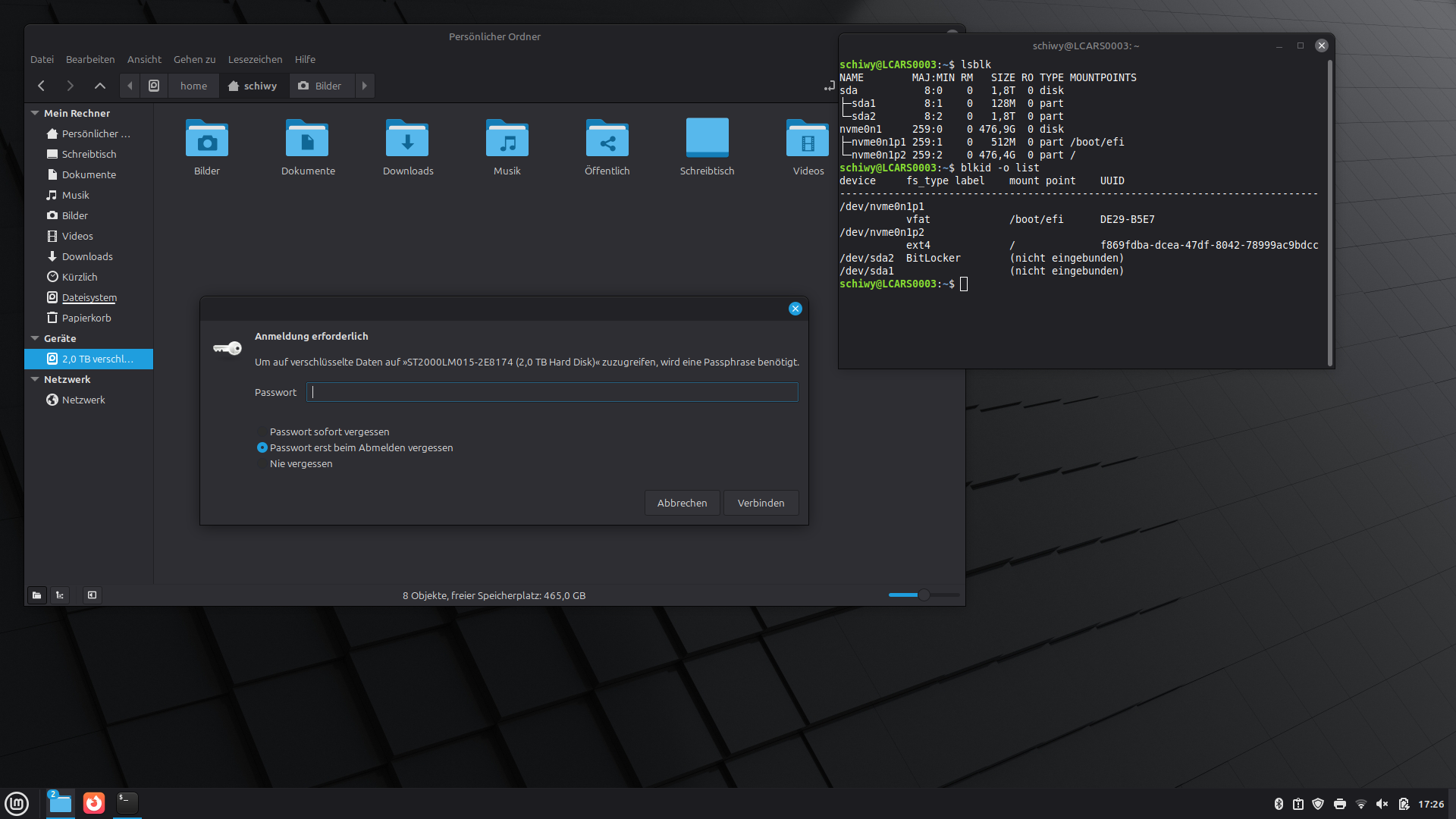Screenshot verschlüsselte Festplatte